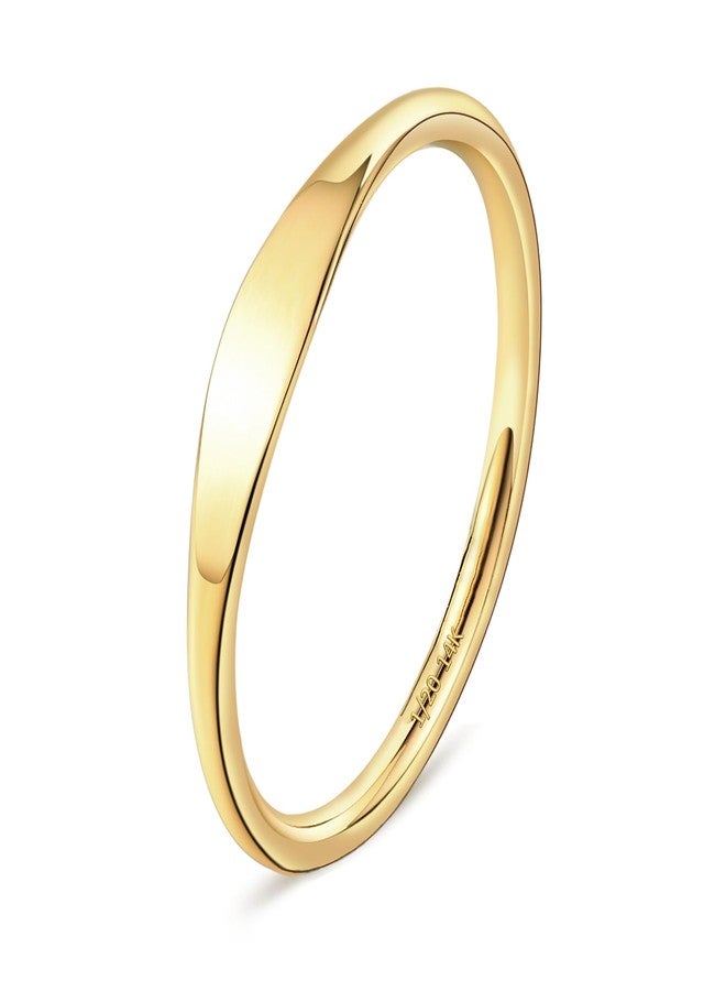 NOKMIT 1.5mm 14K Gold Filled Slim Signet Rings Thin Croissant Pinky Ring for Women Dainty Gold Twisted Stacking Statement Flat Ribbed Plain Band Comfort Fit Size 4 to 10 (5) - Image 1